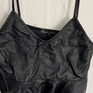 Zara Black Faux Leather Strappy Top